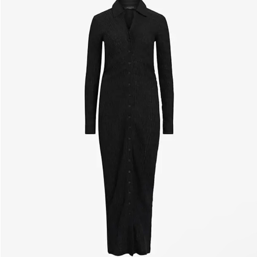 All Saints Connie Open-Neck Slim Fit Stretch Cotton Midi Dress